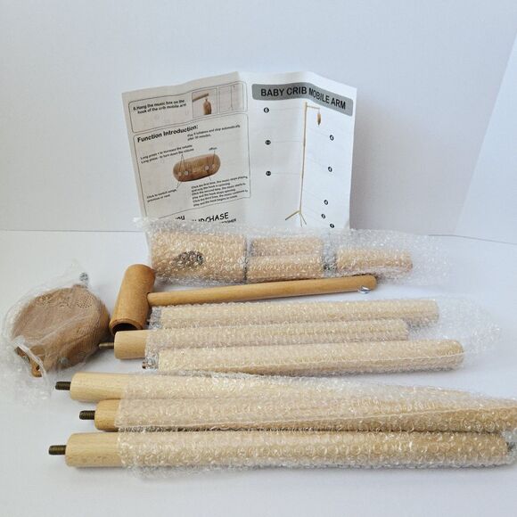 Floor Standing Baby Crib Mobile Arm with Music Box 65 Inch Wooden Nursery Decor - Picture 12 of 13